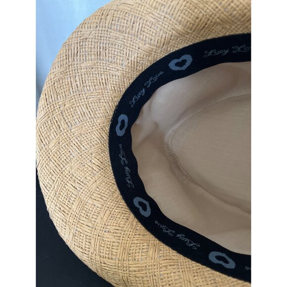 Lady Love Woven Fedora Style Straw Hat, Beach Hat Black Band Cloth Inside - Picture 7 of 13